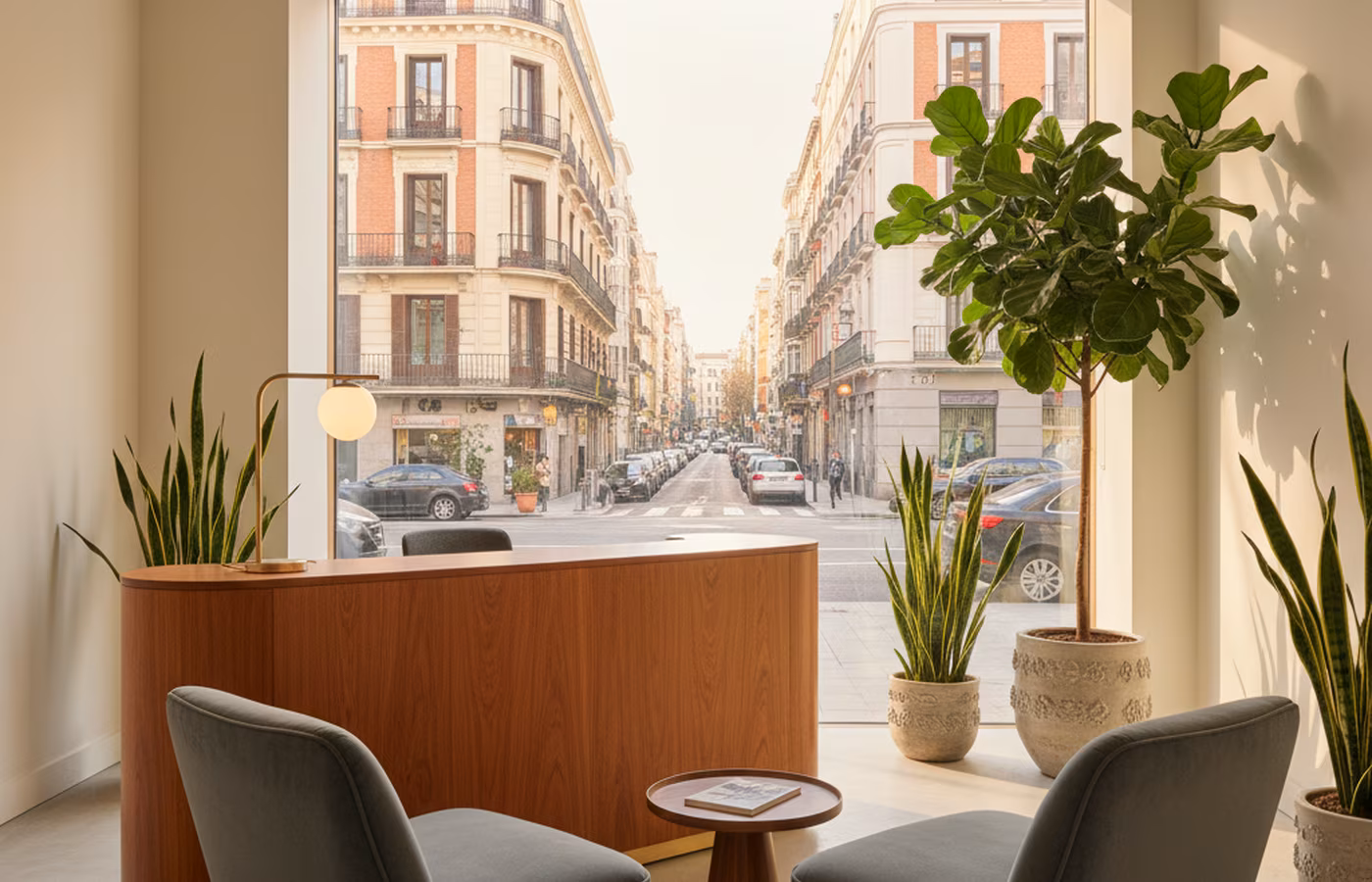 Modern reception area of the Lotteria Nazionale office in Madrid